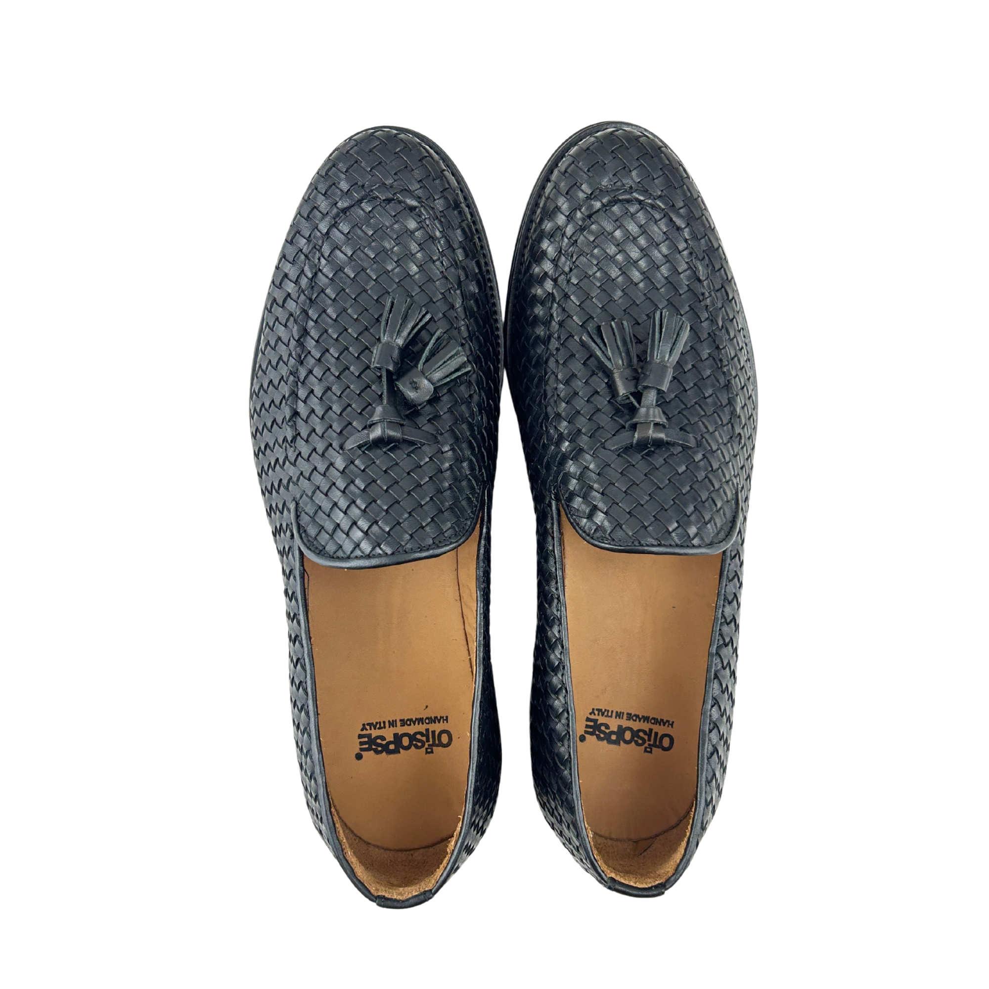 Slipper nero in pelle intrecciata