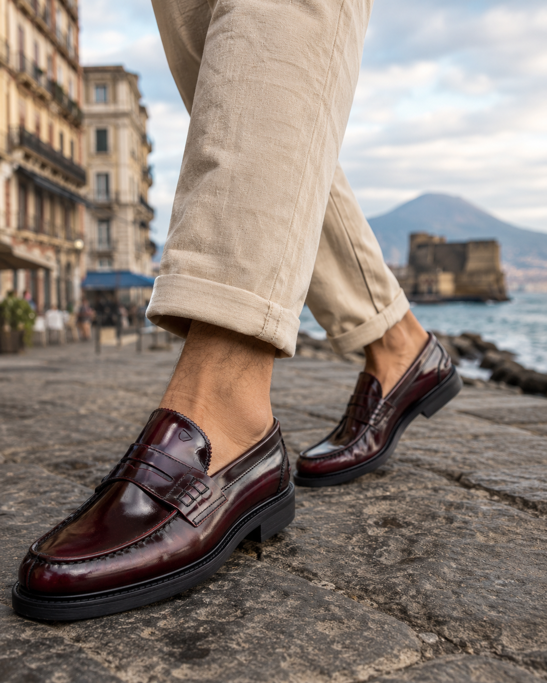 Mocassini bordeaux in pelle abrasivata