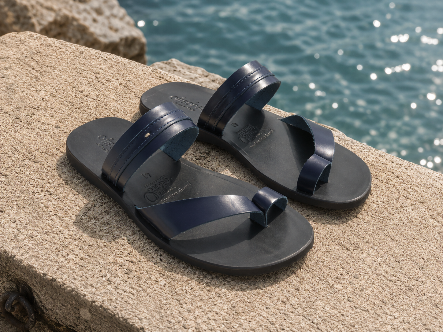 Sandali uomo blu in pelle