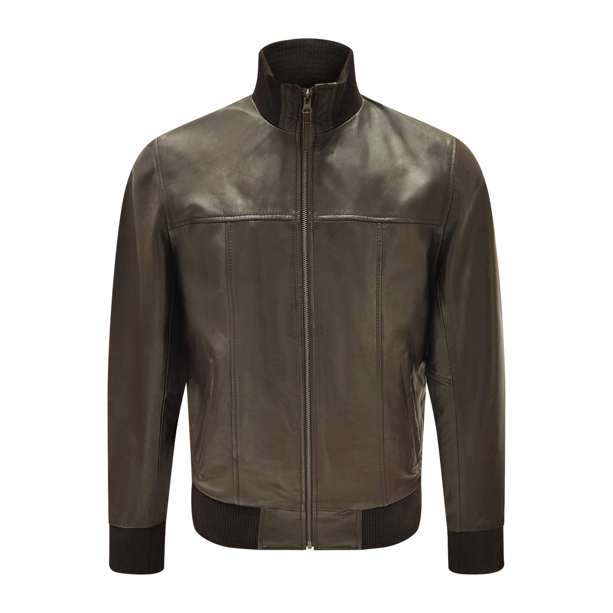 Dark brown leather bomber jacket
