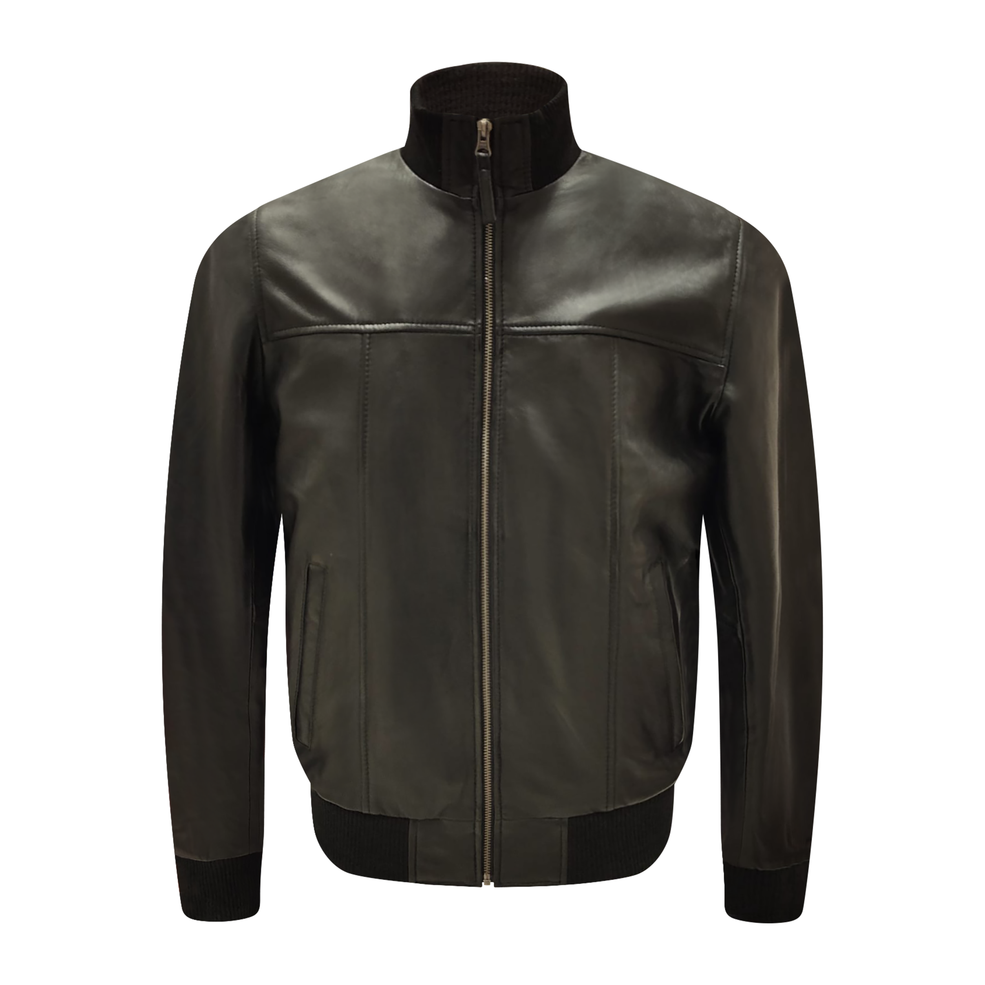 Black leather bomber jacket