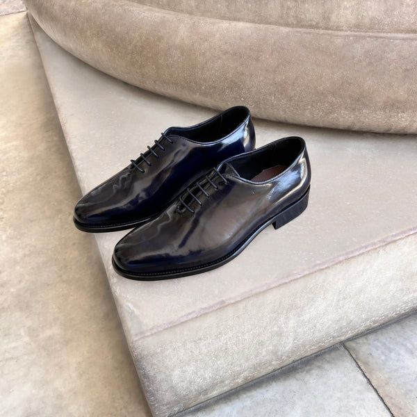 Blue polished leather Oxford shoes