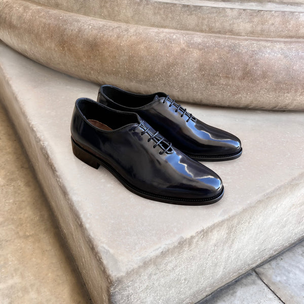 Blue polished leather Oxford shoes