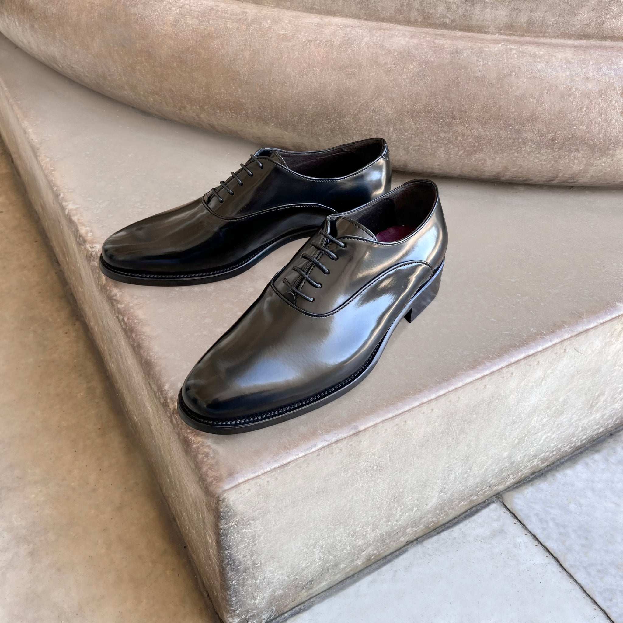 Black polished leather Oxford shoes