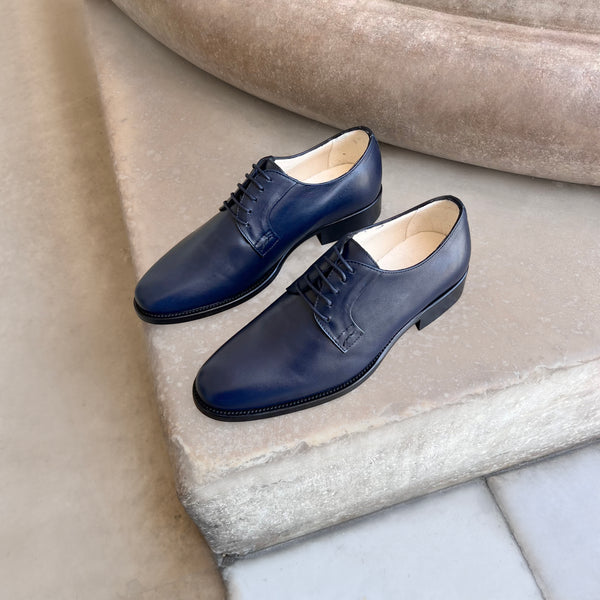 Blaue Derby-Schuhe aus glattem Leder