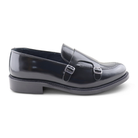 Double brushed black leather buckle