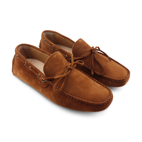 Tobacco-colored suede driving shoes with rubber pads