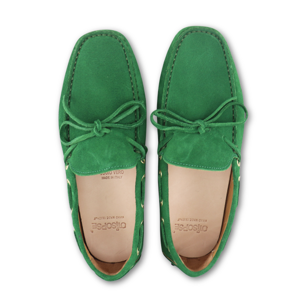 Green suede driving shoes