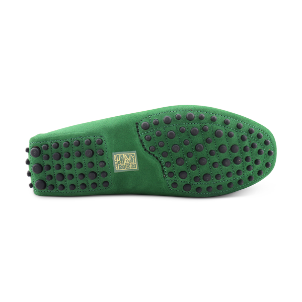 Green suede driving shoes