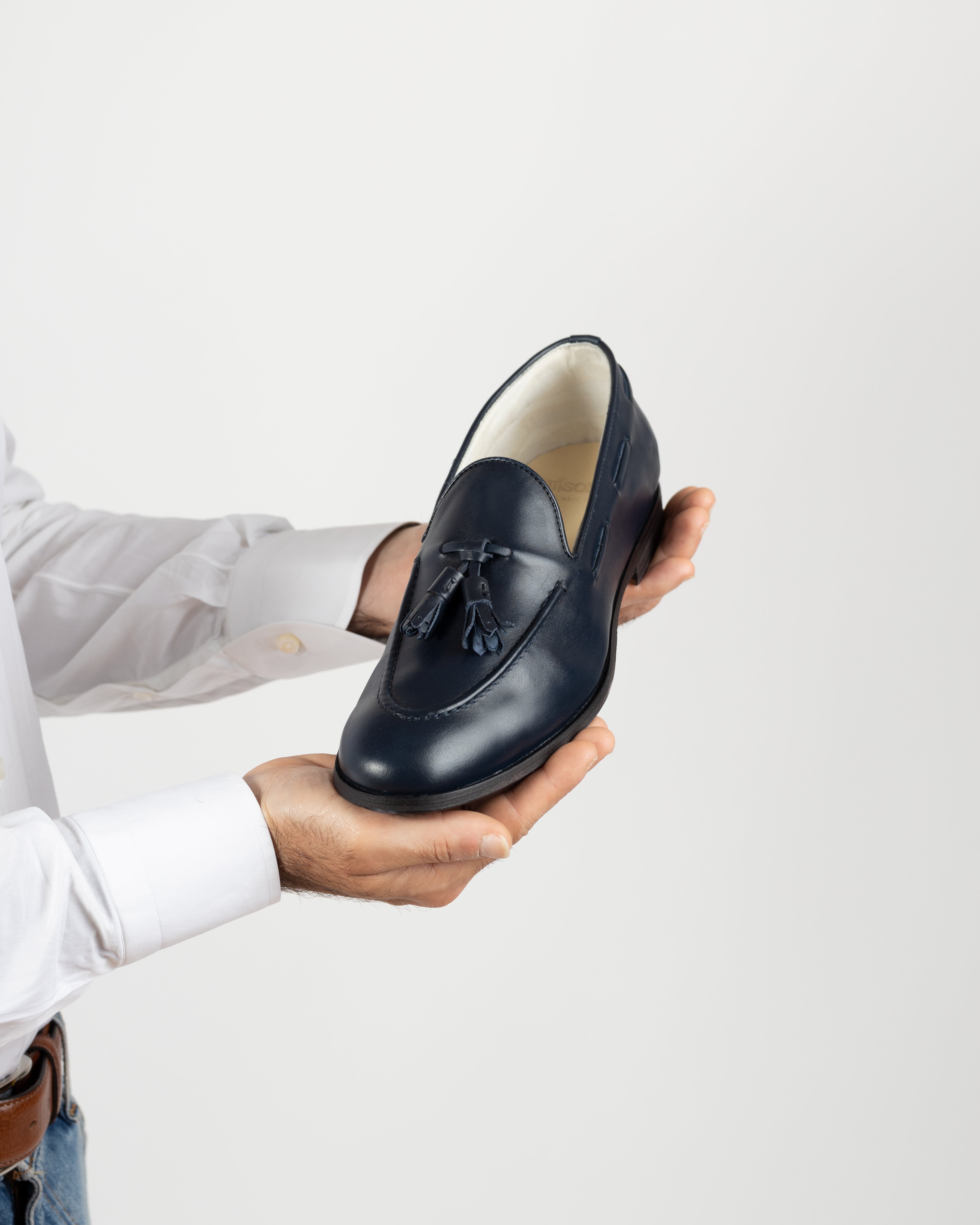 Slippers blu in pelle