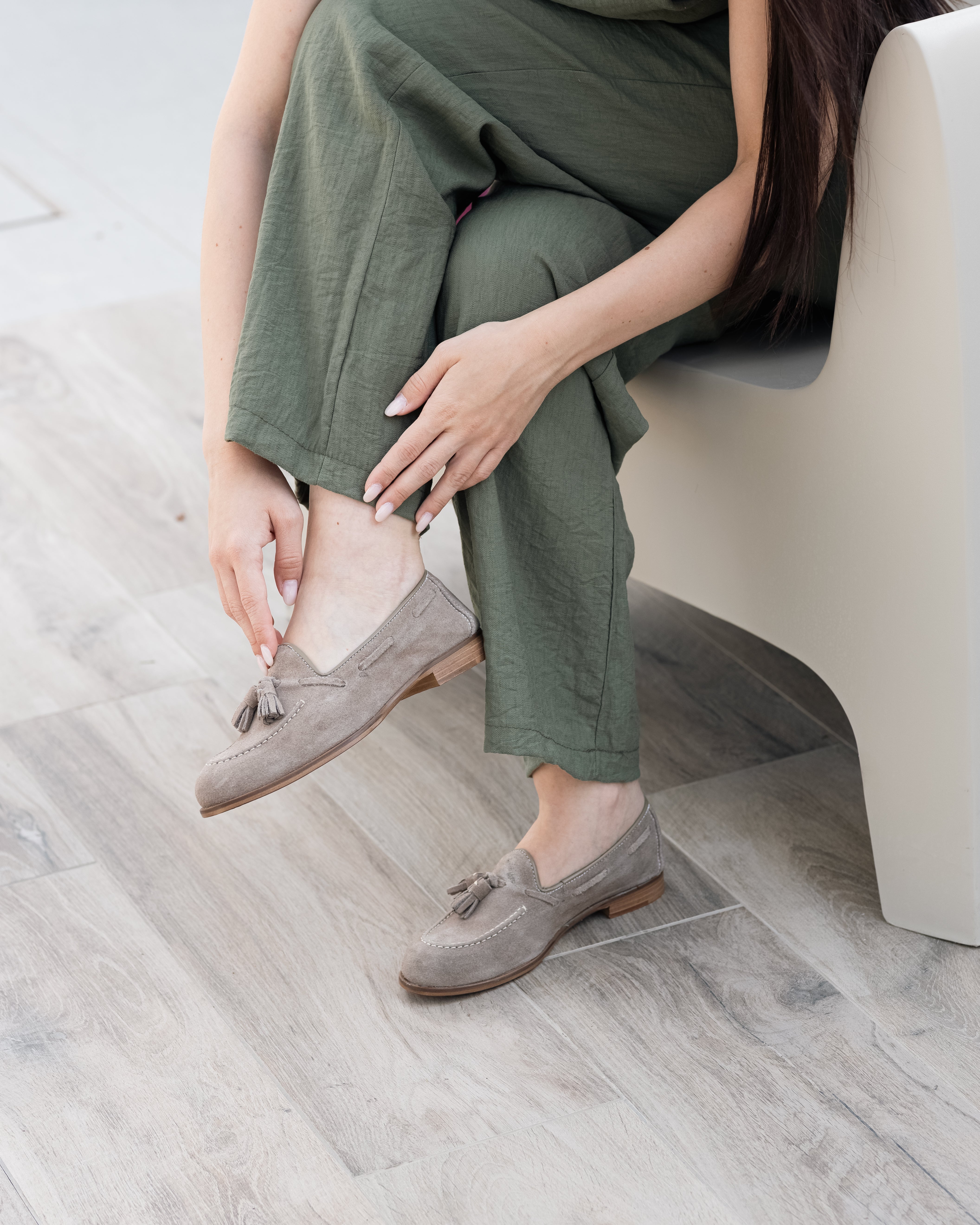 Taupe suede loafers