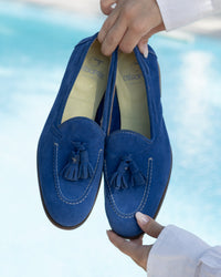 Mocassini camoscio bluette
