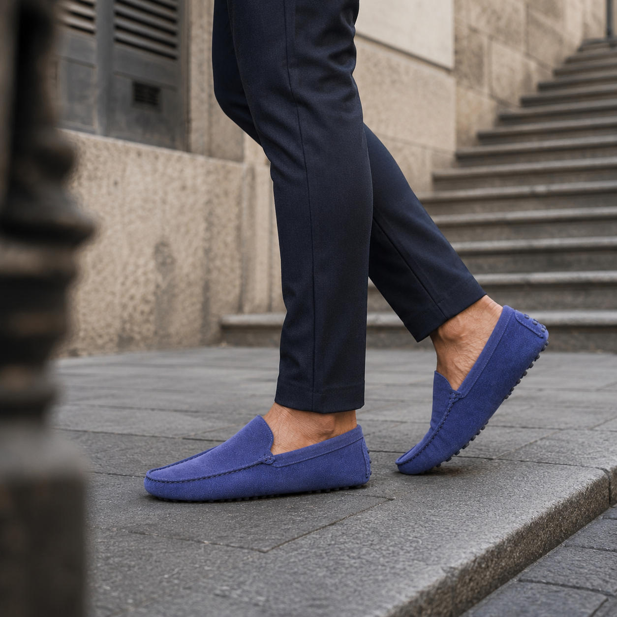 Mocassini blu in camoscio