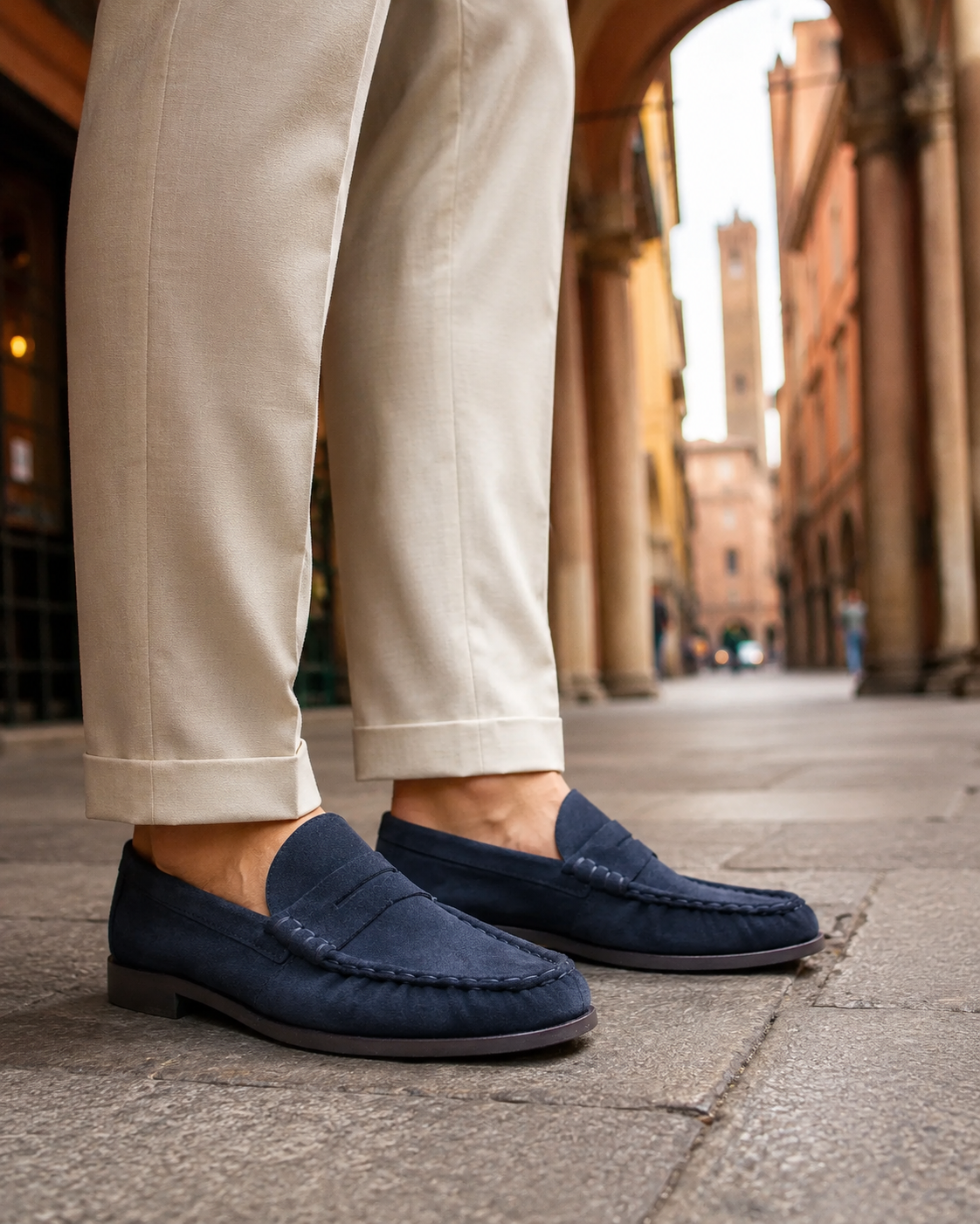 Mocassini blu in camoscio