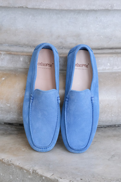 Electric blue suede loafers