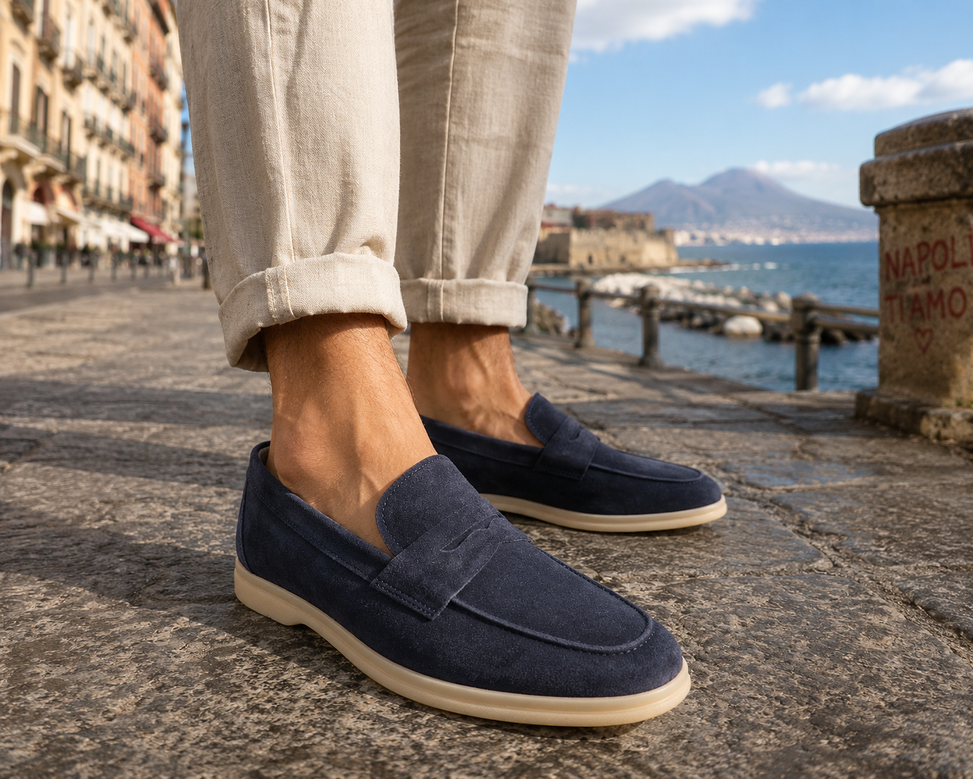 Mocassini blu in camoscio