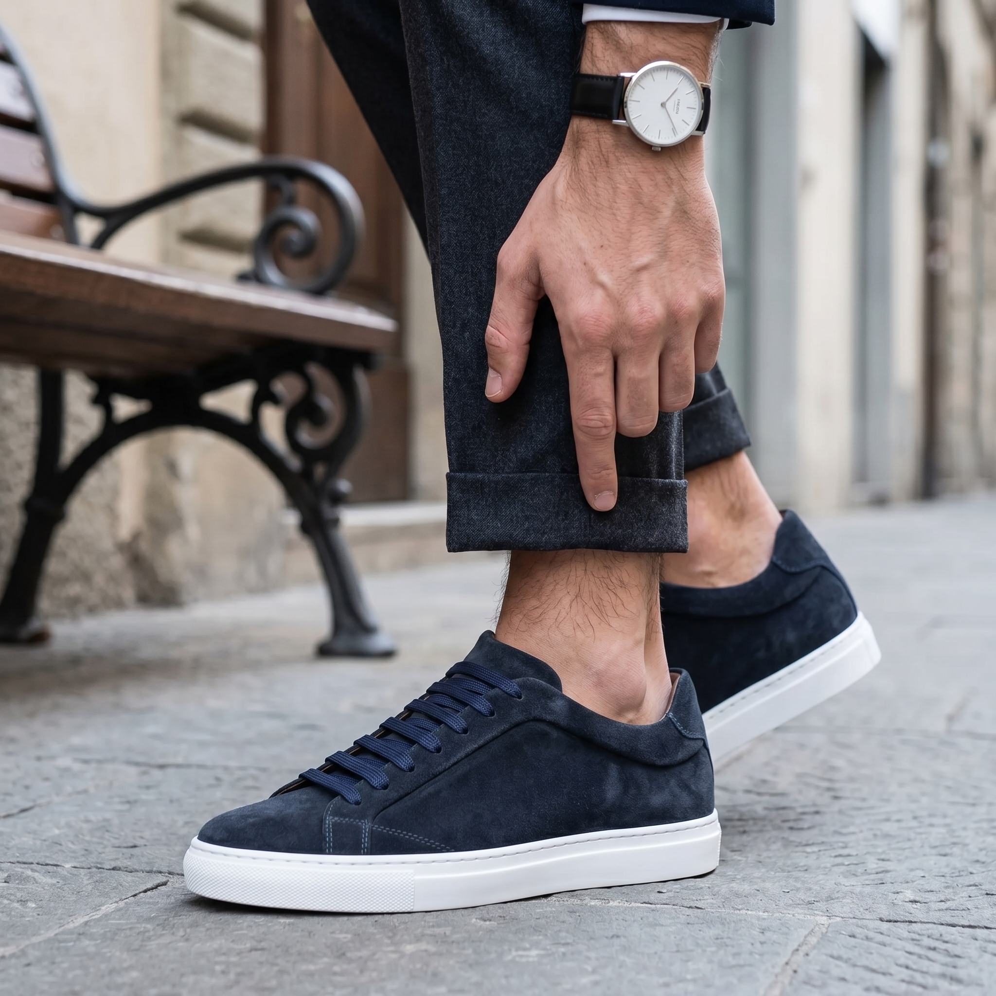 Sneakers in camoscio blu