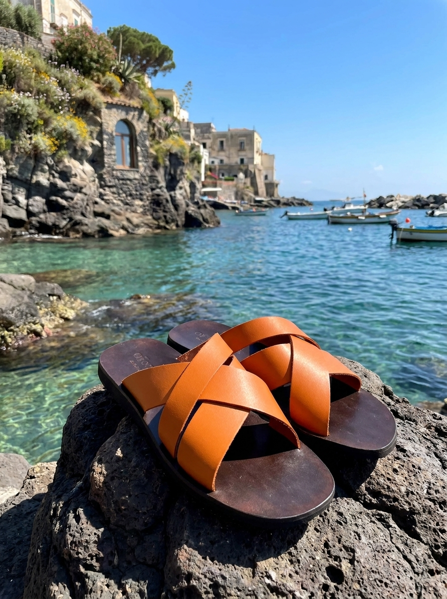 Sandali uomo in pelle arancio