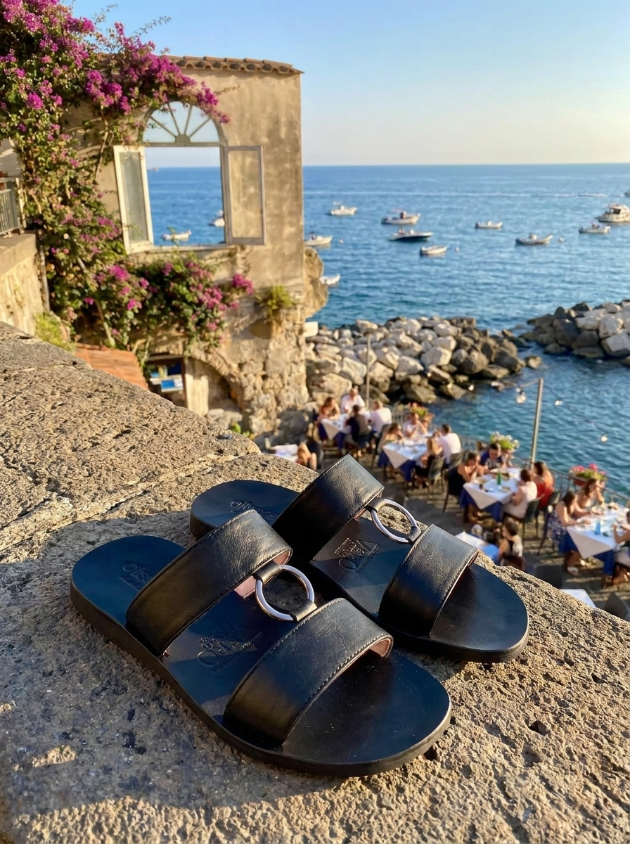 Sandali neri in pelle
