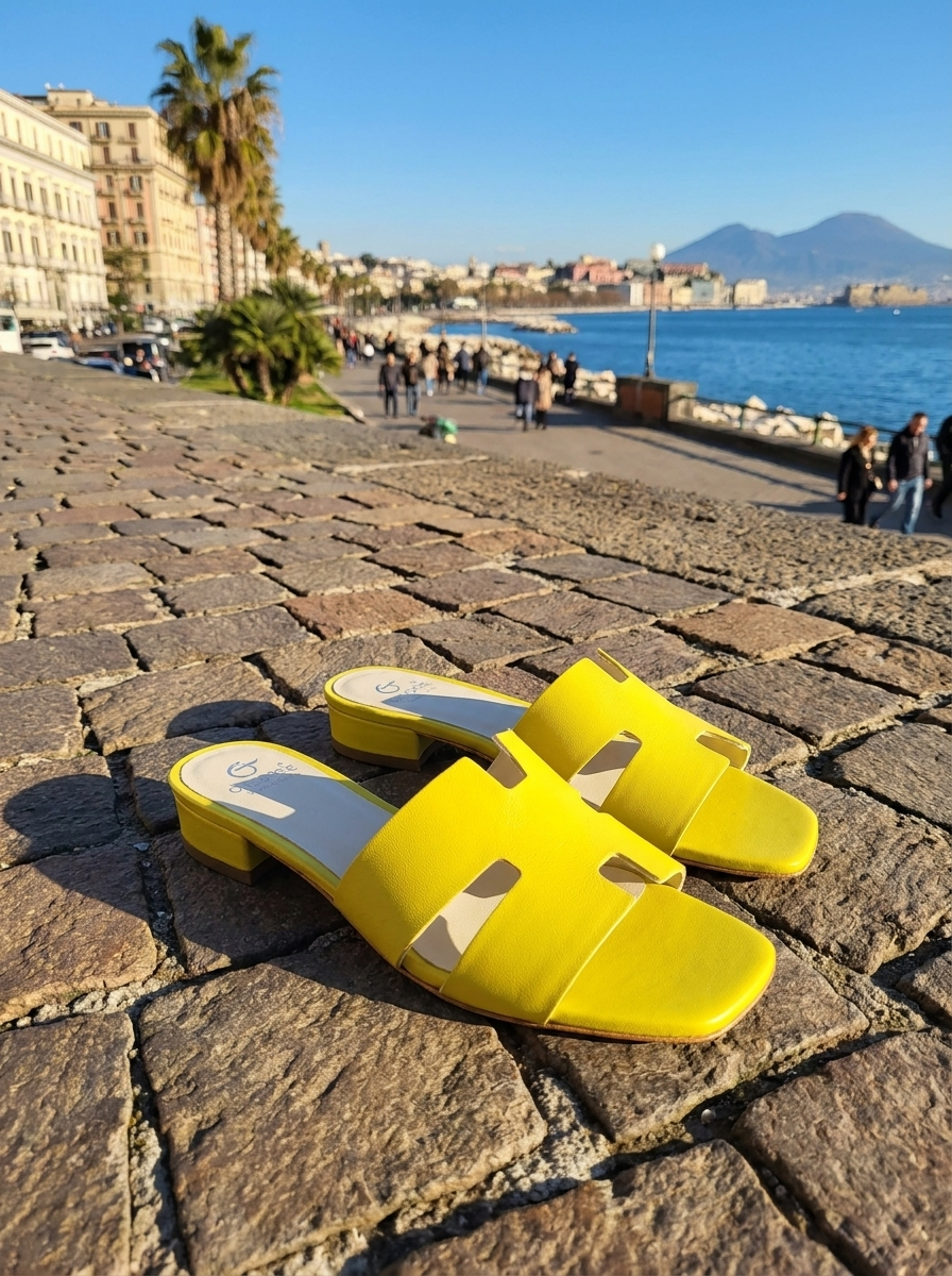 Ciabatta giallo in pelle tacco 20