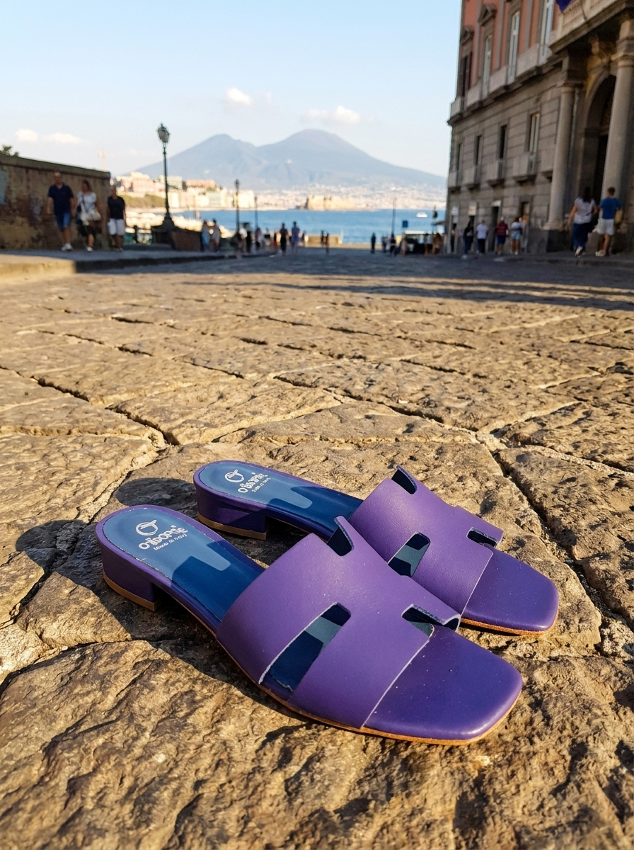 Ciabatta bluette in pelle tacco 20