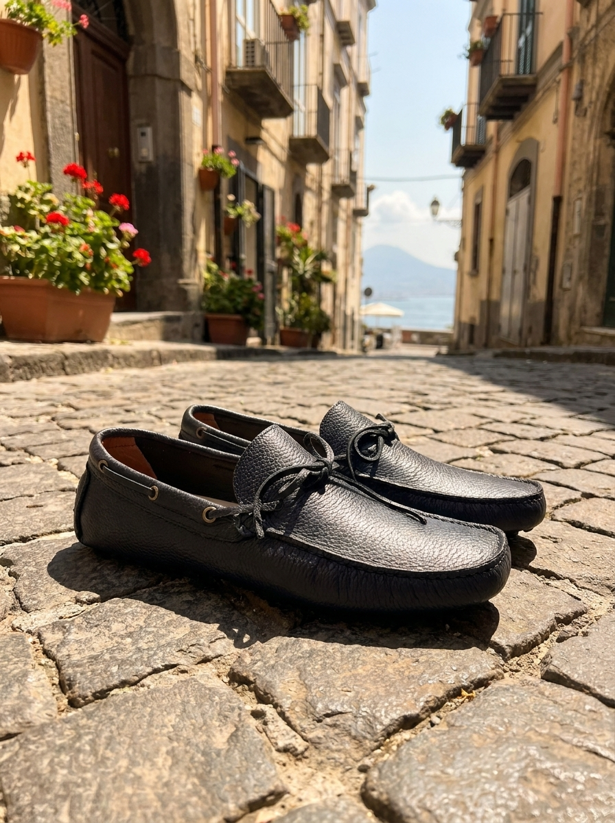 Gommini blu in pelle bottolata