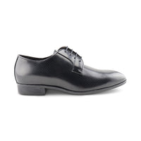 Black distressed leather derby