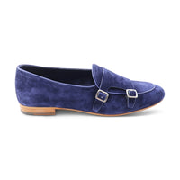Slippers con fibbia in camoscio blu
