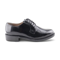 Black distressed leather derby