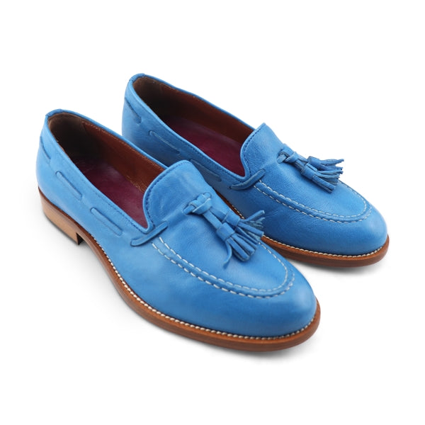 Light blue crumpled leather tassel