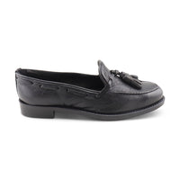 Black hammered leather slippers