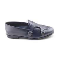 Slippers doppia fibbia in pelle blu