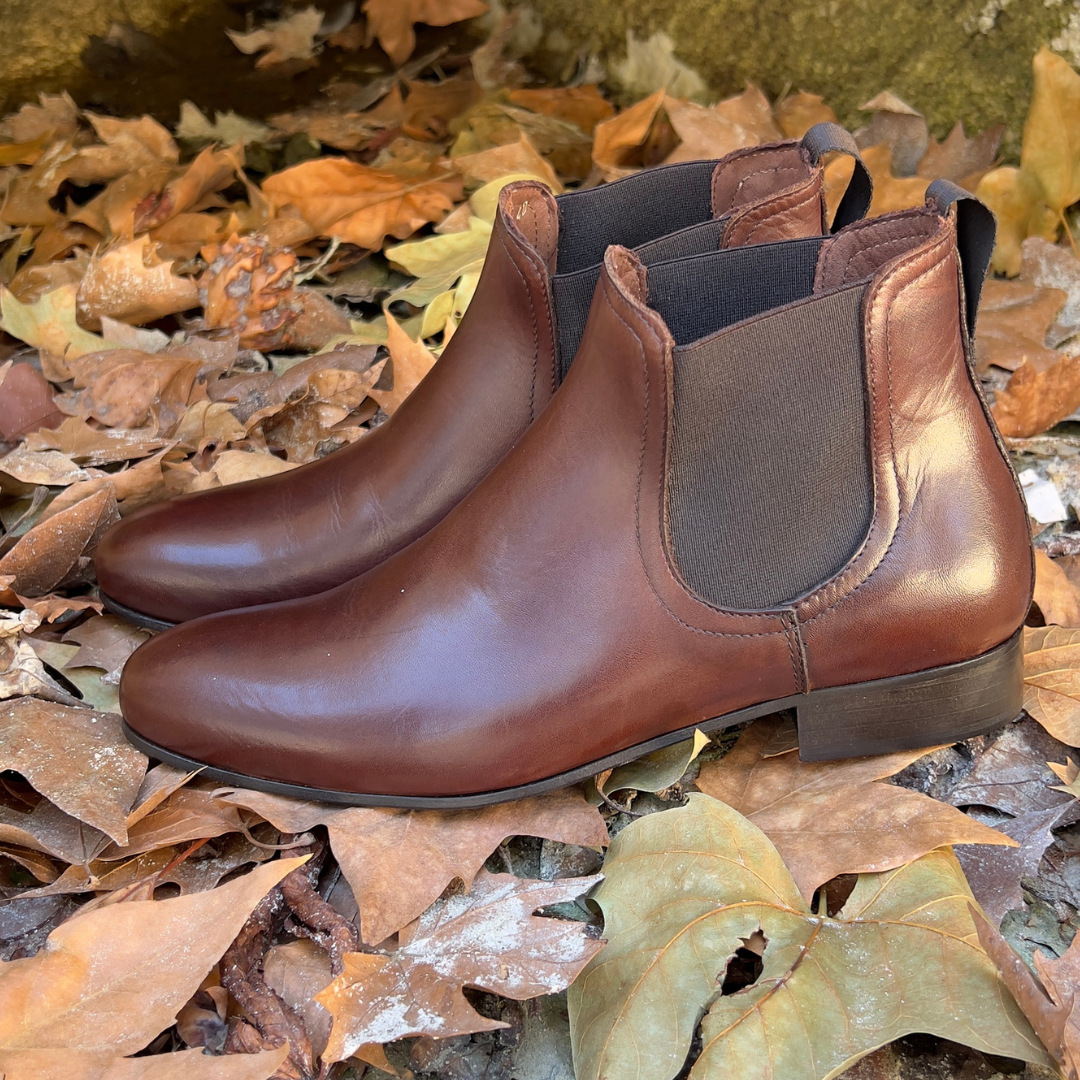 Dark brown leather chelsea boots