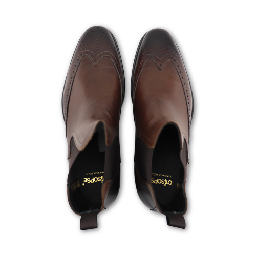 Dark brown leather chelsea boots with leather sole