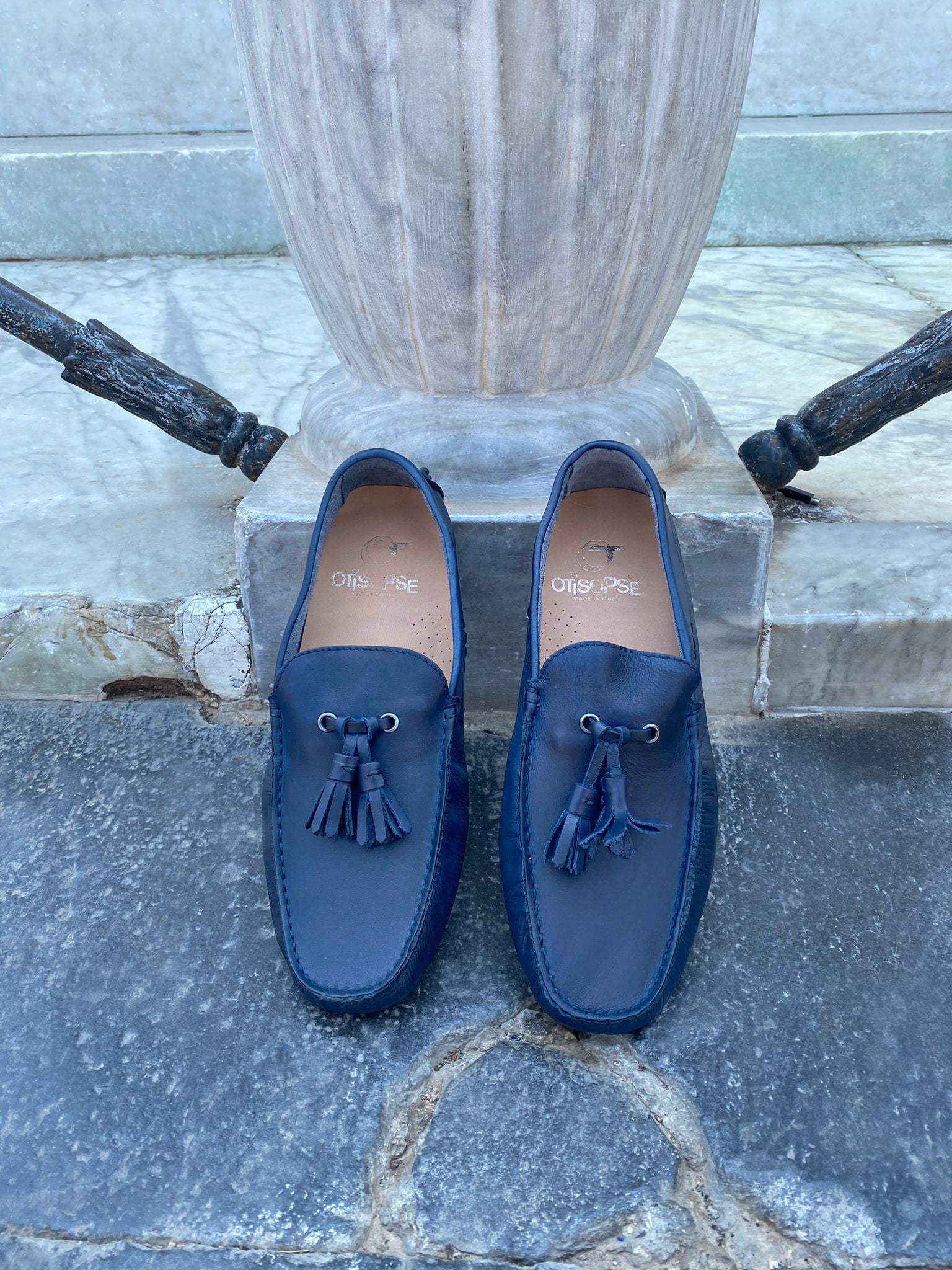 Mocassini in pelle blu per uomo